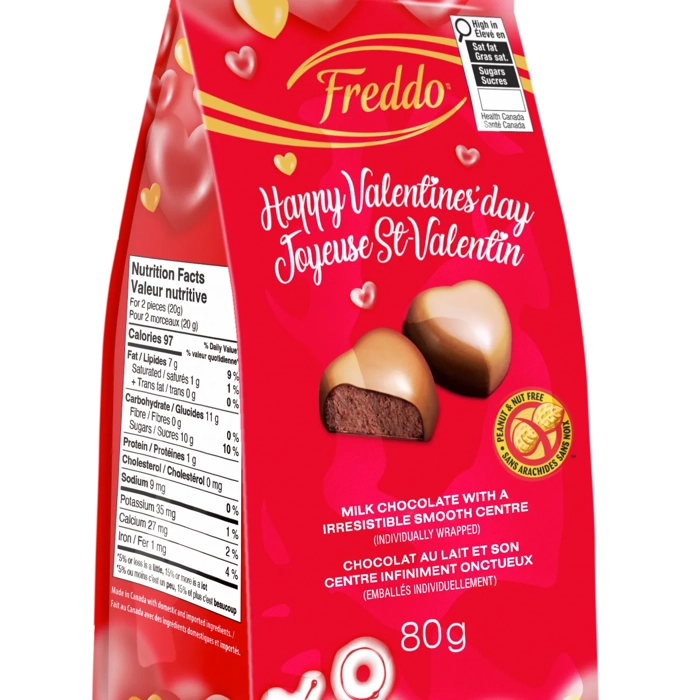 FREDDO ST-VAL SAC COEURS CHOC LAIT CENTRE CREMEUX 80G