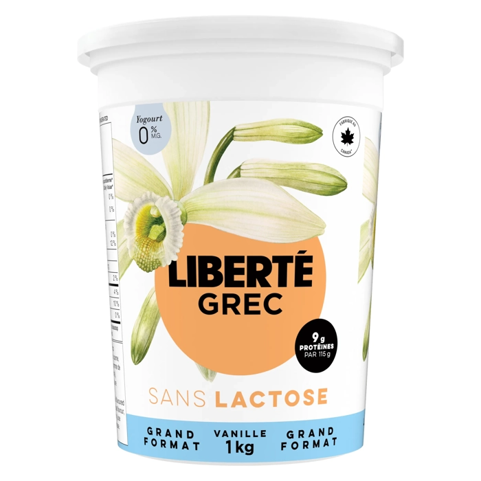 Liberté Grec Yogourt Vanille sans lactose 0% M.G. 1KG