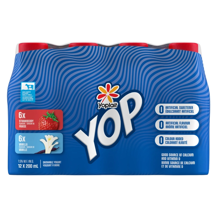 Yop Yogourt à boire Fraise, Vanille 1.5% 12x200ml
