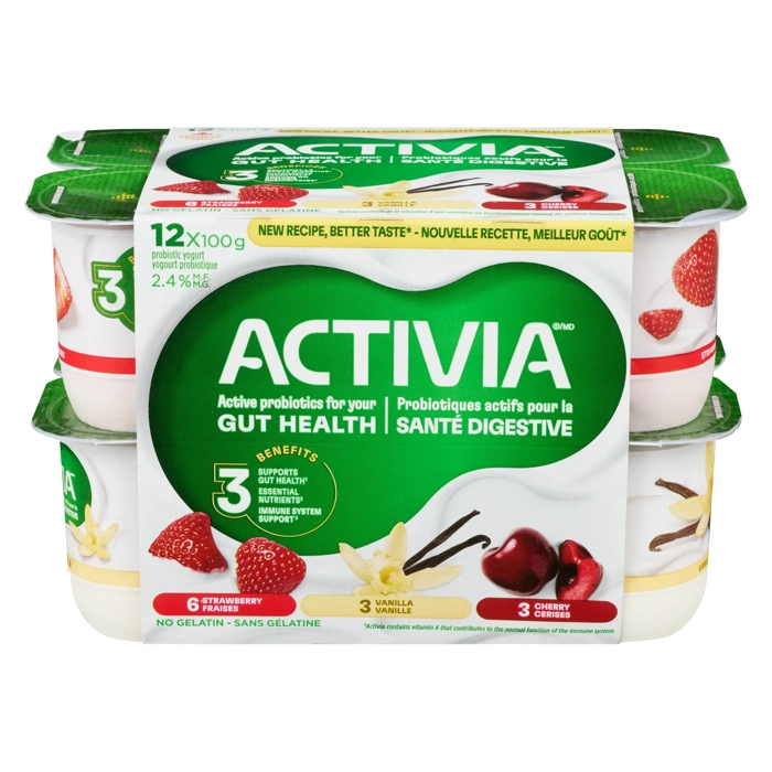 Activia Probiotiques aux Fraises a la Vanille et aux Cerises 12x100g