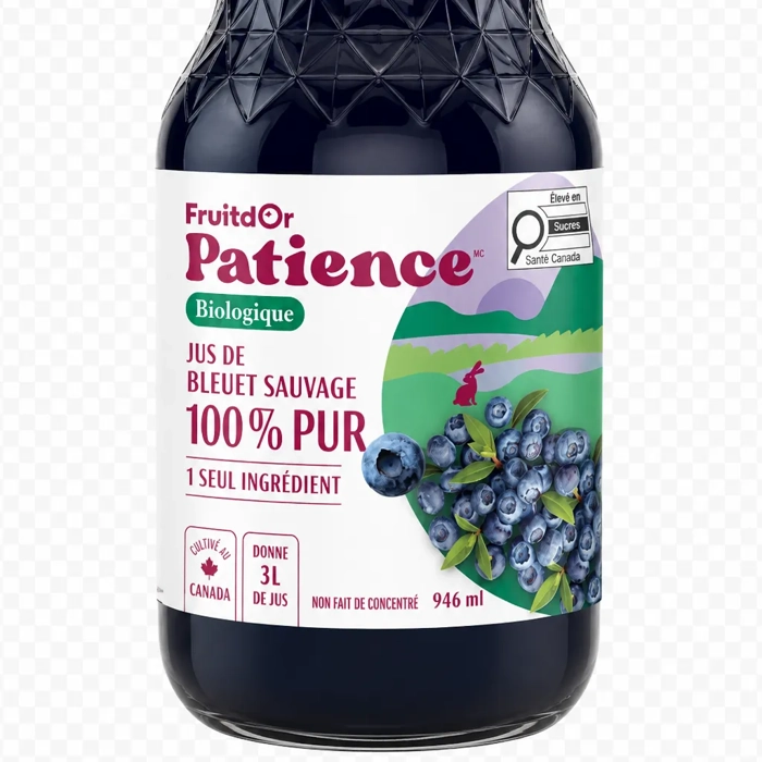 Jus de bleuets sauvages bio, 100% pur et sans sucre ajouté