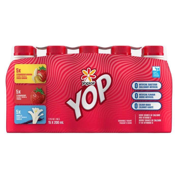 Yop Yogourt à boire Fraise, Vanille, Fraise-Banane 1.5%