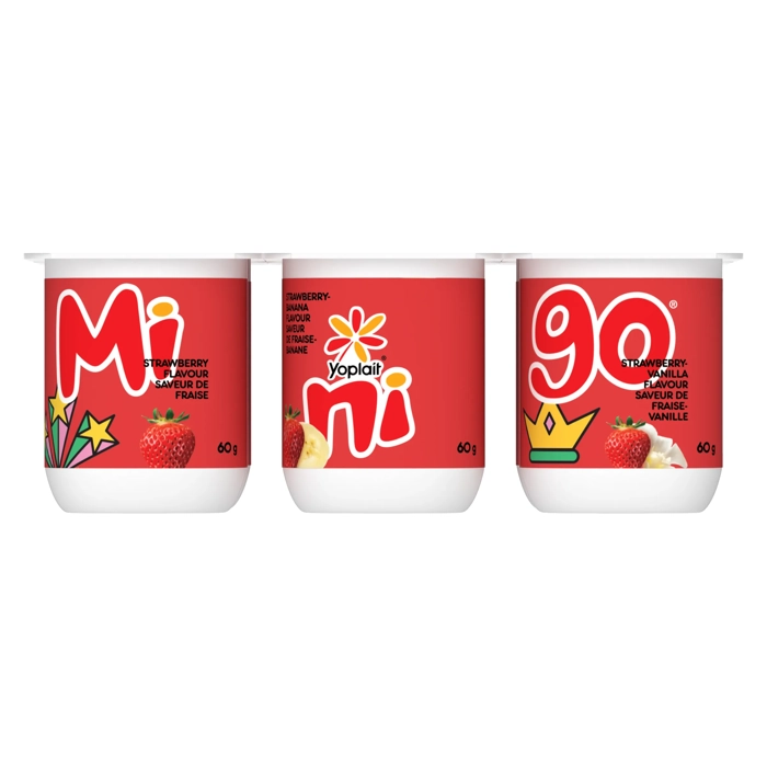 Yoplait Minigo Yogourt Fraise, fraise-vanille, fraise-banane 2% M.G. 6x60G