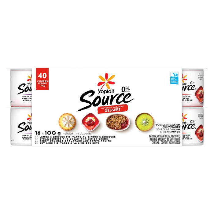 Yoplait Source Yogurt Lemon Meringue Pie, Berry Crumble, Key Lime Pie, Strawberries and Cream 0% M.F. 4x100G