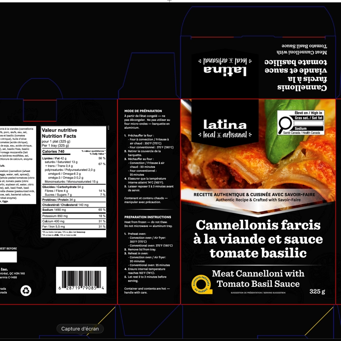 CANNELLONIS FARCIS À LA VIANDE ET SAUCE TOMATE BASILIC
