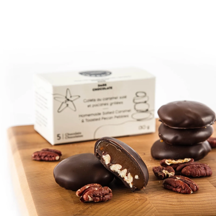 Galets au caramel salé et pacanes grillées, chocolat noir