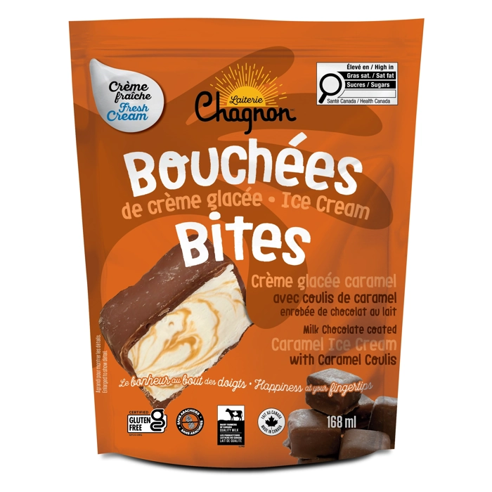 Bouchées à la crème glacée caramel coulis caramel enrobées de chocolat
