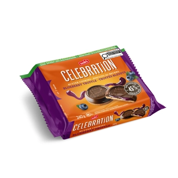 Biscuits au beurre  truffés bleuets recouverts de vrai chocolat noir 45 % cacao