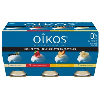 Yogourt Grec 0% mg Pêche-Vanille/Fraise/Banane