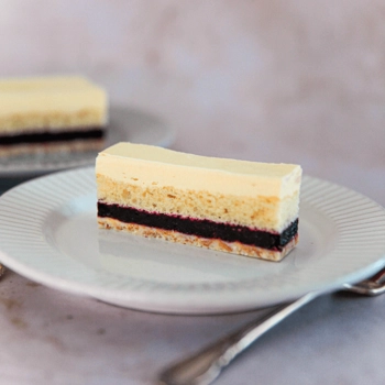 Crispy haskap berry and mascarpone strip