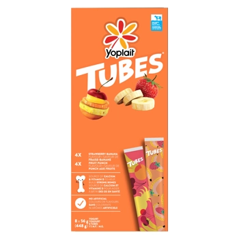 Yoplait Tubes Yogourt Fraise-Banane, punch aux fruits 1% M.G. 8x56G