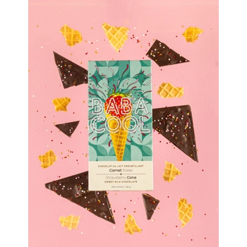 Tablette de chocolat croustillant Cornet fraise.