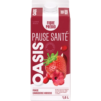 Jus Oasis Pause Santé - Fraise, Canneberge, Hibiscus Prébio Fibres