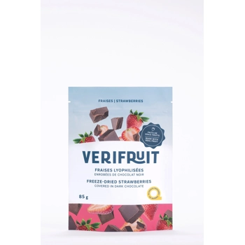 Freeze-dried strawberries coated in dark chocolate
