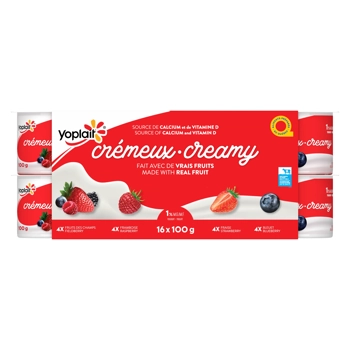 Yoplait Creamy Yogurt Raspberry, Blueberry, Fieldberry, Strawberry 1% M.F. 16x100G