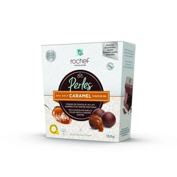 Salted caramel pearls coated with a milk chocolate shell