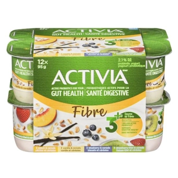 Probiotic fiber yogurt with peach, blueberry, vanilla, strawberry-kiwi flavor