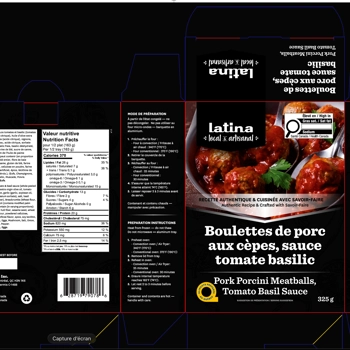 BOULETTES DE PORC AUX CÈPES, SAUCE TOMATE BASILIC