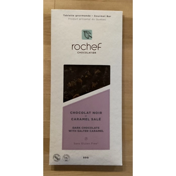 Dark chocolate gourmet bar with salted caramel.