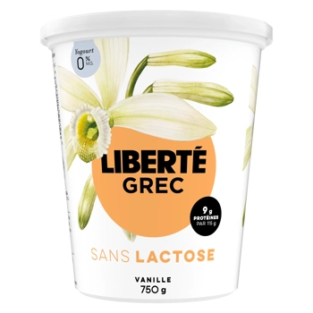 Liberté Grec Yogourt Vanille sans lactose 0% M.G. 750G