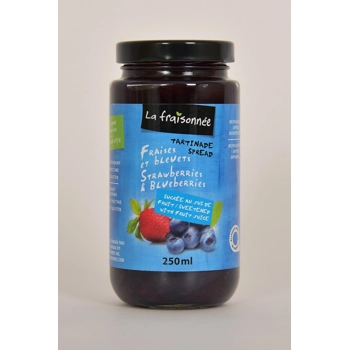 Tartinade Fraise Bleuets sucré jus de fruits.