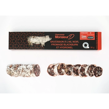 Saucisson à l'ail noir, fromage blackburn et hydromel