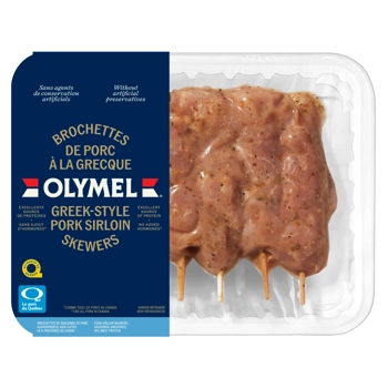 Brochettes de surlonge de porc à la Grecque, assaisonnées, non cuites, 18 % protéines de viande
