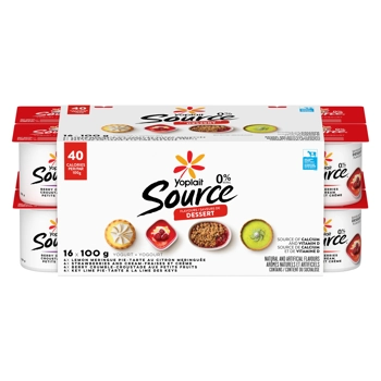Yoplait Source 0% Tarte au citron meringuée / Croustade aux petits fruits / Tarte à la lime des keys / Fraises et crème