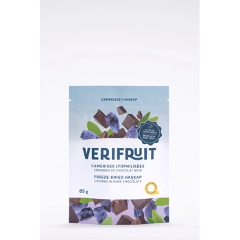 Freeze-dried haskap coated in dark chocolate