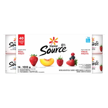 Yoplait Source Yogourt Fraise, fruits des champs, pêche, framboise 0% M.G. 16x100G