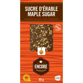 Milk chocolate gourmet bar with maple sugar.