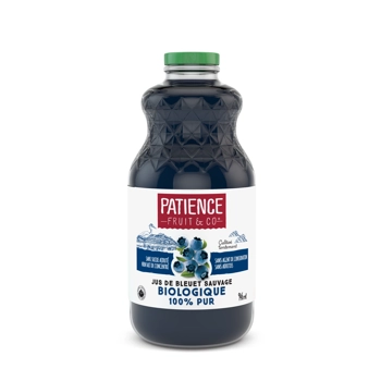Jus de bleuets sauvages bio, 100% pur et sans sucre ajouté