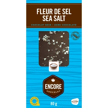 Dark 70% chocolate gourmet bar with fleur de sel.