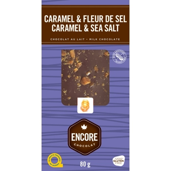 Milk chocolate gourmet bar with sea salt caramel.