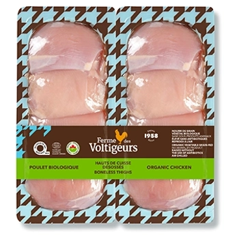 Hauts de cuisse désossées sans peau de poulet biologique