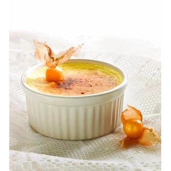 Vanilla crème brûlée in its ramekin
