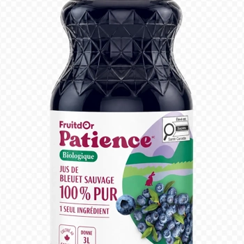 Jus de bleuets sauvages bio, 100% pur et sans sucre ajouté