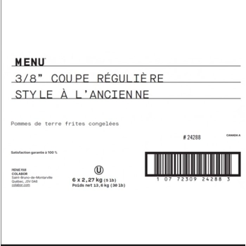 Menu 3/8” STRAIGHT old Fashioned French Fries