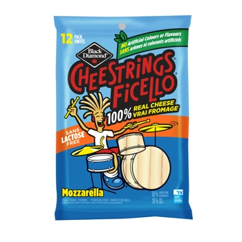 Mozzarella Cheestring Sans Lactose Black Diamond Ficello sac de 12