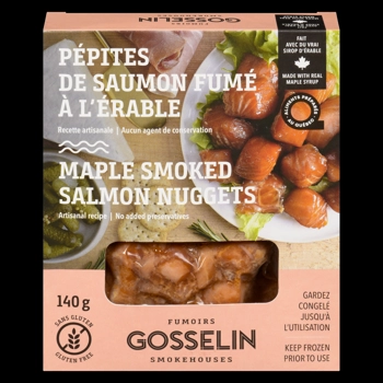Maple smoked salmon nuggets