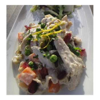 Chicken Blanquette with Grain-Fed Quebec Chicken, Cranberries, White wine and Cream