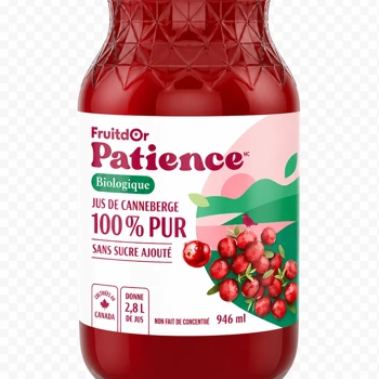 Jus de canneberge bio, 100% pur (sans sucre ajouté)