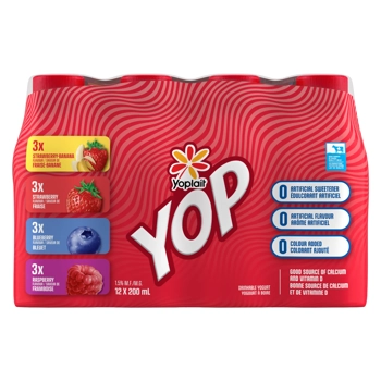 Yop Yogourt à boire Fraise-Banane, Fraise, Bleuet, Framboise 1.5% 12x200ml