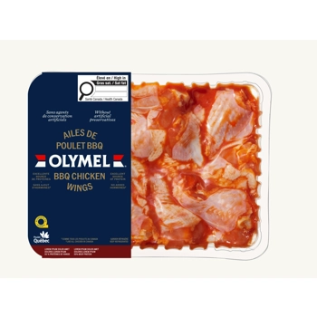 Ailes de poulet BBQ, coupées, assaisonnées, non cuites, 14 % protéines de viande