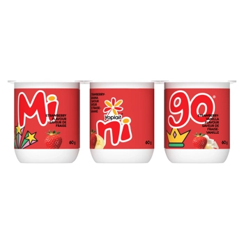 Yoplait Minigo Yogourt Fraise, fraise-vanille, fraise-banane 2% M.G. 6x60G