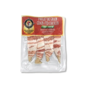 Suprêmes de poulet de grain au bacon, miel et ail