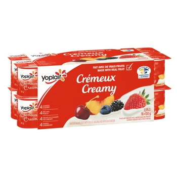 Yoplait Crémeux fruits des champs, fraise, cerise, pêche yogurt