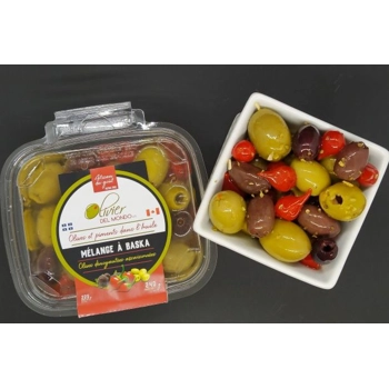 Mélange Baska, olives dénoyautés avec mini piments sucrés