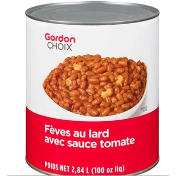 1220861 Fèves au lard, en sauce tomate avec porc, sirop léger