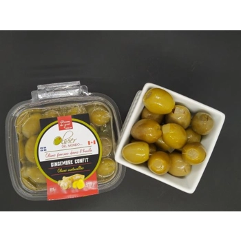 Olives vertes farcies avec gingembre confit